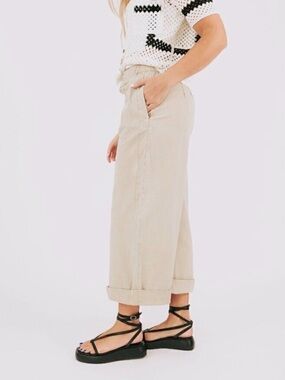 FREE PEOPLE After Love Roll Cuff Wide Leg Pants in Sandshell Size XL